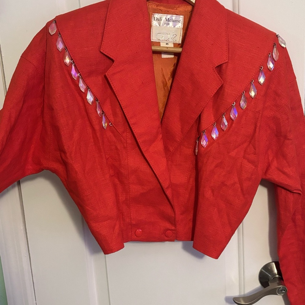 Vintage Dali Melamé for Cache || Cropped Orange Blazer w/ Crystal Fringe || XS